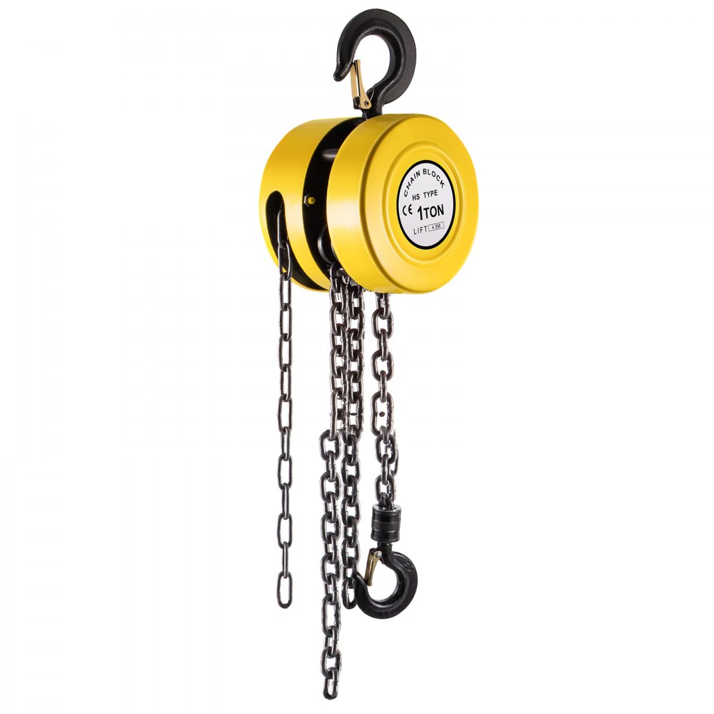 VEVOR Hand Chain Hoist, 2200 lbs /1 Ton Capacity Chain Block, 15ft/4.5m Lift Manual Hand Chain Block, Manual Hoist w/Industrial-Grade Steel Construction for Lifting Good in Transport & Workshop, Yell - SLHLHSY1T4.5MNF13V0