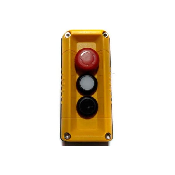 Controles de pared Victor de Springer Controls Co T.E.R., F71GY10020000001, amarillo, de 3 orificios, con botón de emergencia y 2 funciones - F71GY10020000001