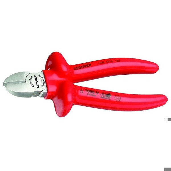Gedore Insulated Diagonal Cutter, 6-1/4", Handle Type: VDE Dipped - VDE 8314-160