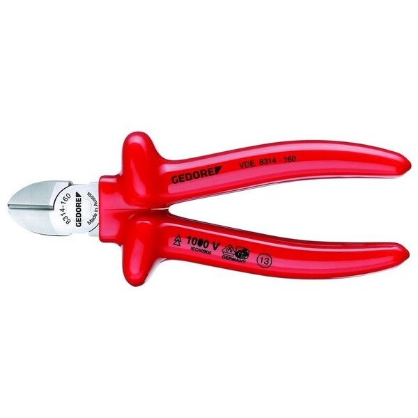 Gedore Insulated Diagonal Cutter, 6-1/4", Handle Type: VDE Dipped - VDE 8314-160