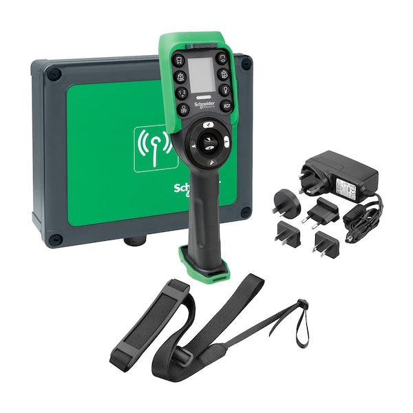 Estación de control Schneider Electric, Harmony eXLhoist, estándar, sistema XARS12D18W con cargador, cinturón de hombro, cable USB RJ45 y software de configuración - XARSK12D18W.