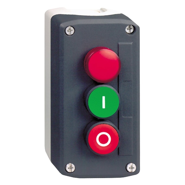 Estación de control completa de Schneider Electric, Harmony XALD, botones de presión encastrables en color gris oscuro/rojo de Ø22 mm y luz piloto roja - XALD363G