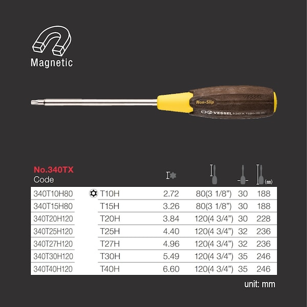 Vessel WOOD-COMPO Torx Screwdriver No.340TX T10 - 340T10H80