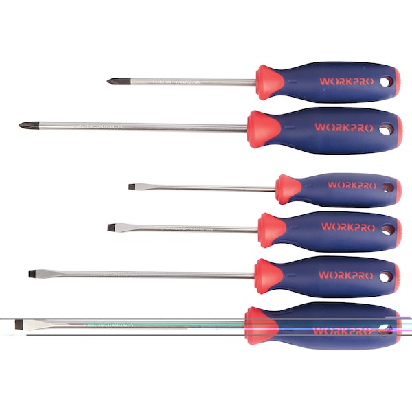 Prime-Line WORKPRO Screwdriver Set, Chrome-Vanadium Blades w/Magnetic Tips and Plastic Grips 6 Pack - W000800