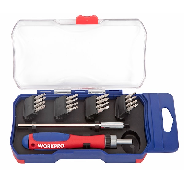 Prime-Line WORKPRO W021181 18 Piece Ratcheting Screwdriver Set w/Extension Bar, Chrome 1 Set - W021181