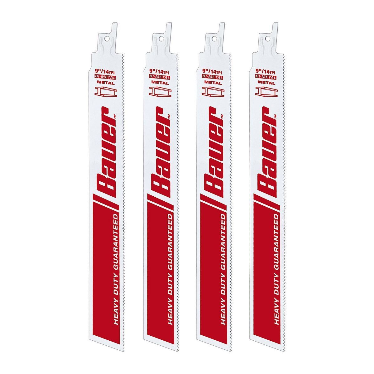 Cuchillas de sierra reciproca bi-metal Bauer de 9 pulgadas y 14 TPI, paquete de 4 - 56498