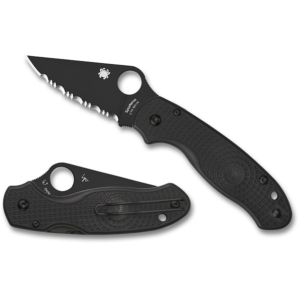 Spyderco 2024 Spyderco Para 3 Lightweight Black Handle Black Blade Serrated - SPY-C223SBBK