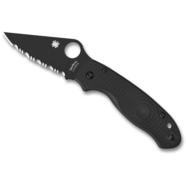 Spyderco 2024 Spyderco Para 3 Lightweight Black Handle Black Blade Serrated - SPY-C223SBBK