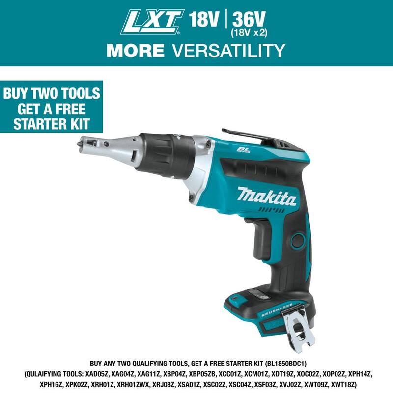 Atornillador de yeso inalámbrico sin escobillas Makita 18V LXT de iones de litio con tecnología de empuje (solo herramienta) - XSF03Z