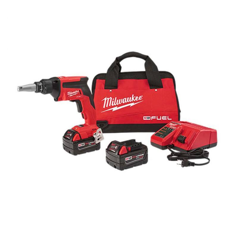 Kit de pistola atornilladora inalámbrica para paneles de yeso Milwaukee M18 FUEL 18V de iones de litio sin escobillas con (2) baterías de 5.0Ah, cargador y bolsa de herramientas - 2866-22.