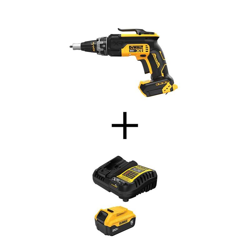 Destornillador inalámbrico sin escobillas DEWALT 20V MAX XR de iones de litio con paquete de batería de iones de litio DEWALT 20V MAX XR 5.0 Ah y cargador - DCF630BWDCB205C