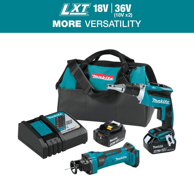 Kit combo Makita 18V LXT de iones de litio inalámbrico de 2 piezas (atornillador de paneles de yeso sin escobillas/herramienta de corte) de 5.0Ah - XT255T