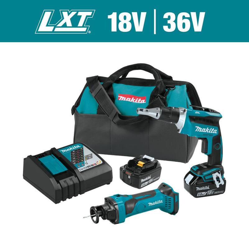 Kit combo Makita 18V LXT de iones de litio inalámbrico de 2 piezas (atornillador de paneles de yeso sin escobillas/herramienta de corte) de 5.0Ah - XT255T