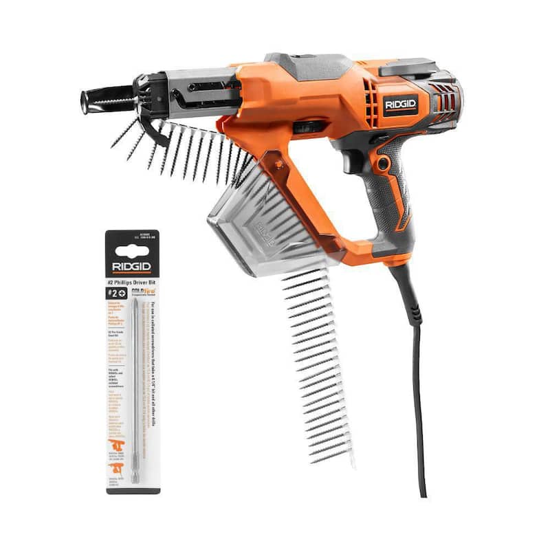 Atornillador de Tornillos para Tablaroca y Madera Collado RIDGID de 6.5 Amp 3 in y Broca para Atornillador Collado Phillips #2 x 6-1/4 in - R6791-AC96603