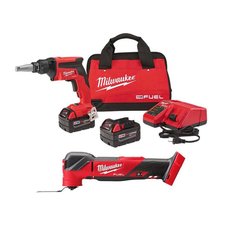 Juego de pistola atornilladora inalámbrica sin escobillas Milwaukee M18 FUEL 18V de iones de litio para tablarroca con herramienta multiusos oscilante - 2866-22-2836-20