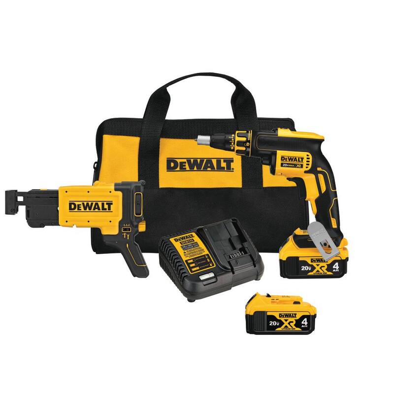 DEWALT 20V MAX XR Atornillador de Paneles de Yeso Inalámbrico con Motor sin Escobillas y Accesorio para Tiras, (2) Baterías de 20V 2.0Ah y Cargador - DCF620CM2