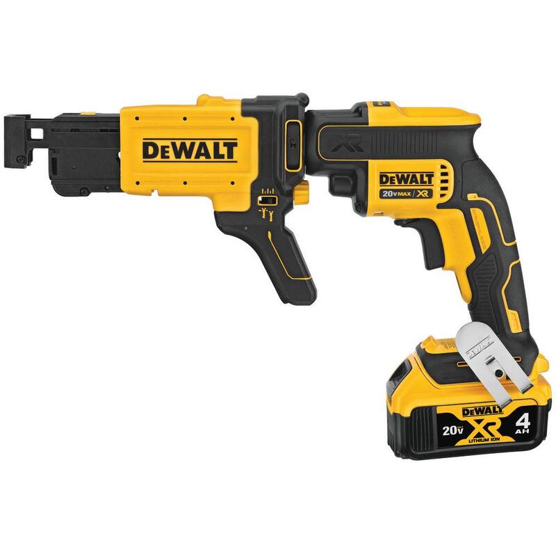 DEWALT 20V MAX XR Atornillador de Paneles de Yeso Inalámbrico con Motor sin Escobillas y Accesorio para Tiras, (2) Baterías de 20V 2.0Ah y Cargador - DCF620CM2