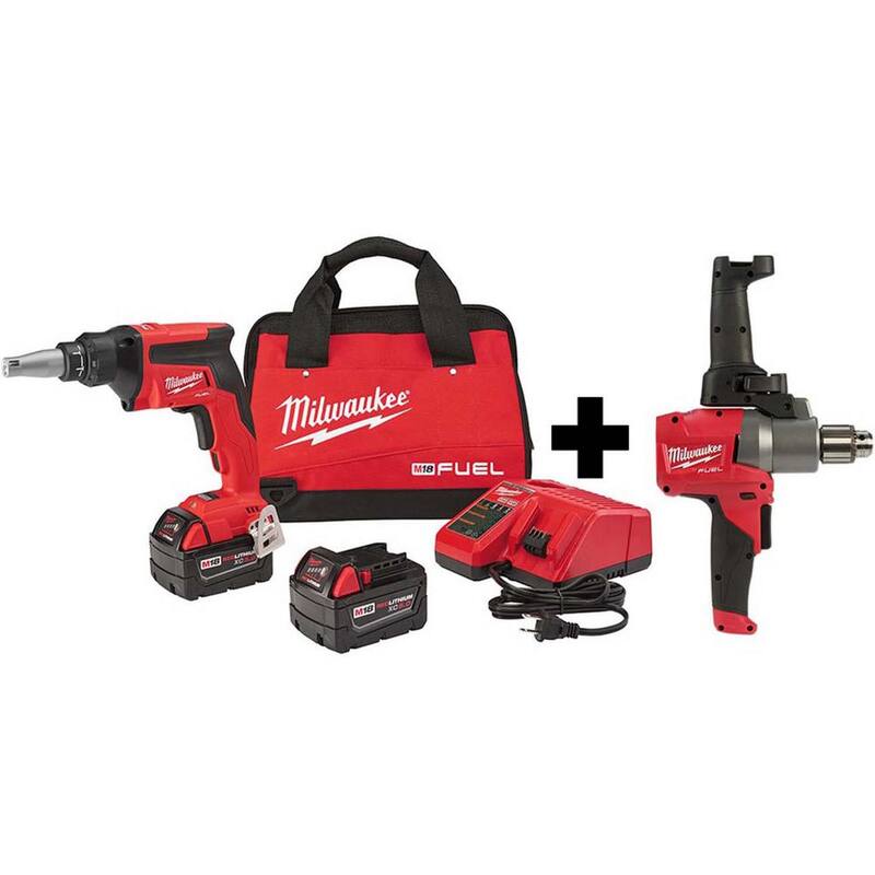 Kit de Pistola Atornilladora Inalámbrica de Yeso Seco Milwaukee M18 FUEL 18V Lithium-Ion Brushless con Mezcladora de Lodo M18 FUEL 1/2 pulg. - 2866-22-2810-20