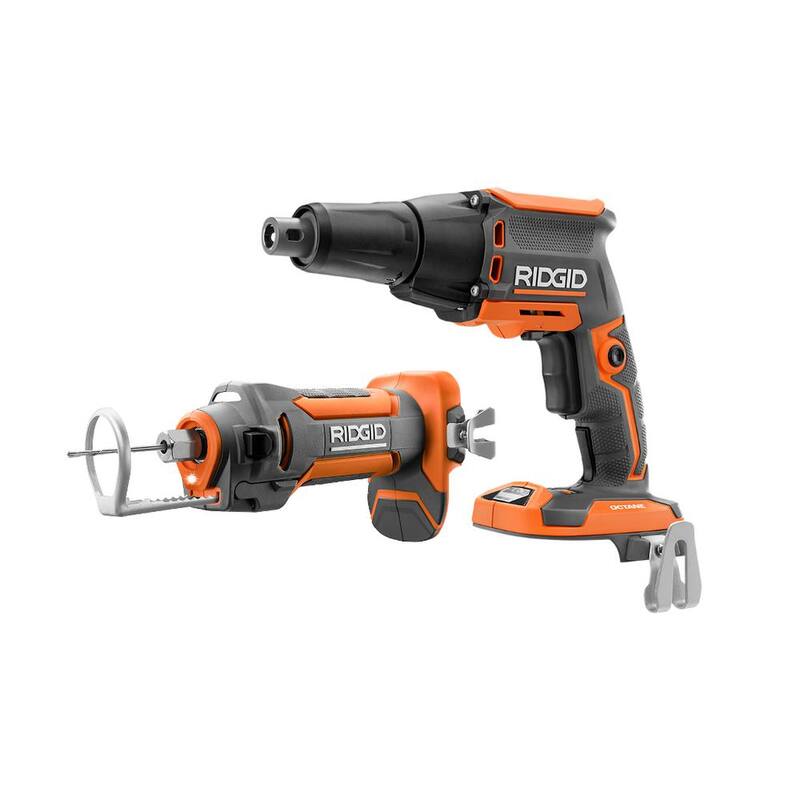 Atornillador inalámbrico RIDGID 18V sin escobillas para paneles de yeso con accesorio para cinta con herramienta para recorte de paneles de yeso de 18V (solo herramientas) - R86630B-R84730B.