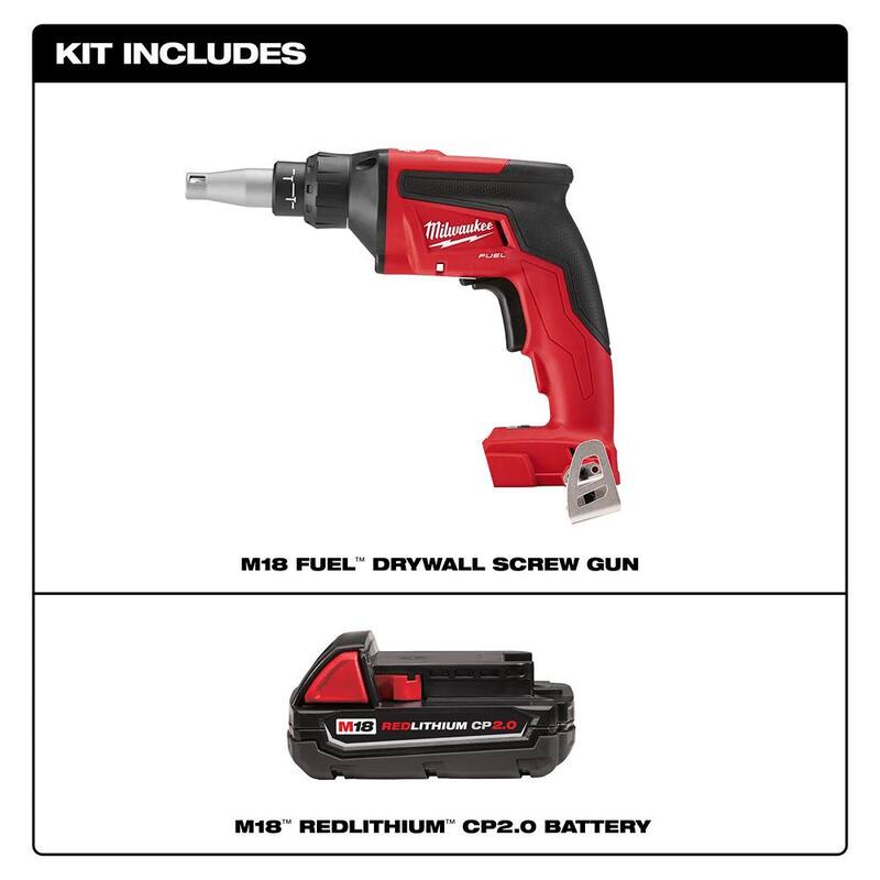 Milwaukee M18 FUEL 18V Lithium-Ion Brushless Cordless Drywall Screw Gun con batería de 2.0ah - 2866-20-48-11-1820