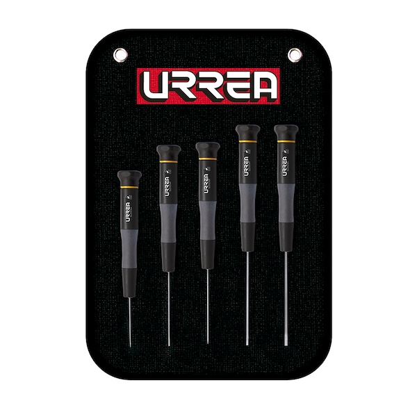 Urrea ESD Bimaterial Precision Screwdrivers set of 5 pieces (slotted type). - 9500BG