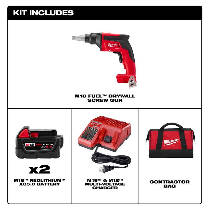 Juego de pistola inalámbrica para tornillos de yeso Milwaukee M18 FUEL de 18 voltios con batería de iones de litio sin escobillas y pistola para tornillos de yeso - 2866-22-2866-20.