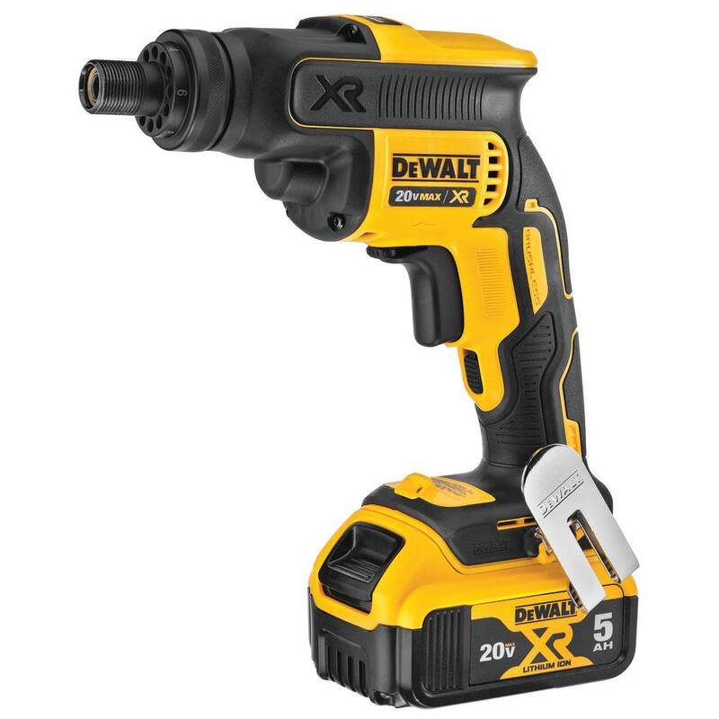 DEWALT 20-Volt Max XR Atornillador inalámbrico de paneles de yeso sin escobillas con carcasa de embrague roscado (2) 5Ah Powerstack y (2) 5Ah baterías - DCF624P2WP520-2.