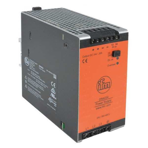 Ifm Power Supply, 380 to 480V AC, 24V DC, 480W, 20A, DIN Rail - DN4034