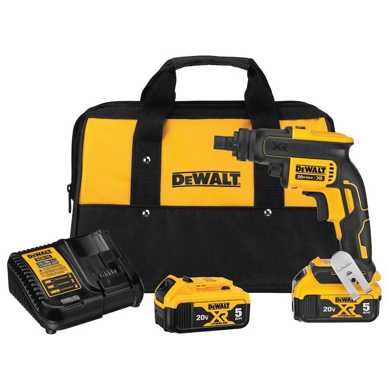 DEWALT 20V MAX XR Destornillador para tablaroca inalámbrico con embrague roscado para vivienda con (2) baterías de 20V 5.0Ah y cargador - DCF624P2