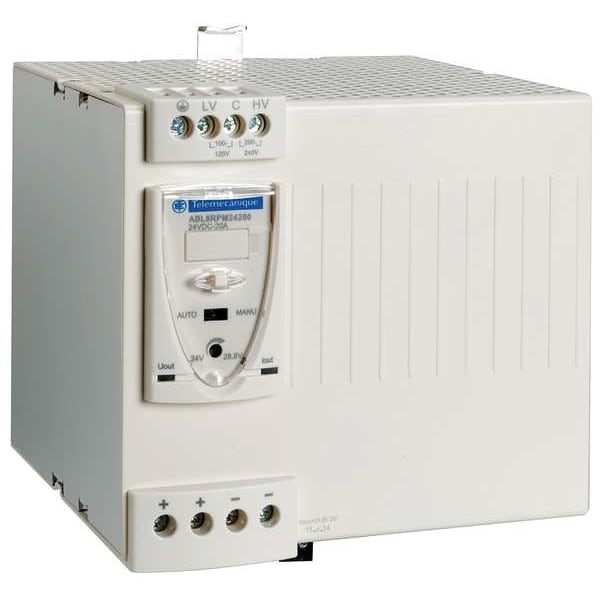 Schneider Electric DC Power Supply, 100/120V AC; 200/240V AC, 24V DC, 480W, 20A, DIN Rail - ABL8RPM24200