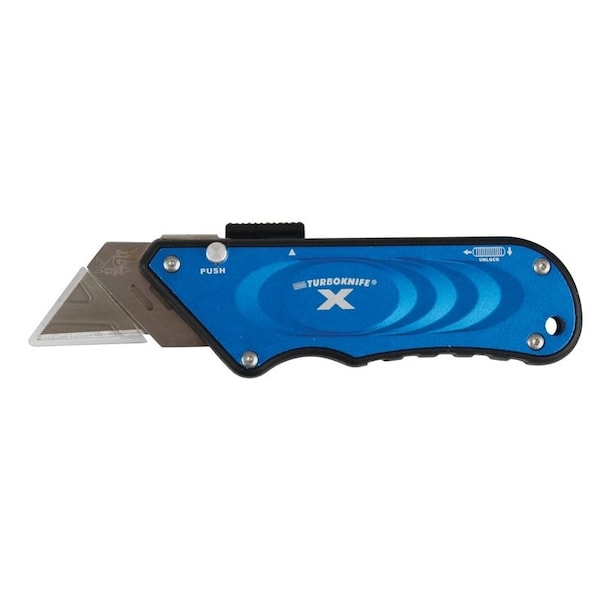 Olympia Tools Turbo Knife, 1.18 in L Blade, 4.06 in W Blade, Ergonomic Handle, Blue Handle - 33-134