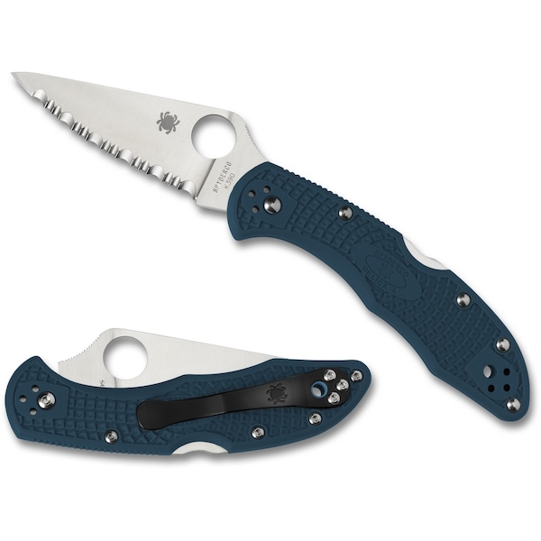 Spyderco 2023 Spyderco Delica 4, Lightweight Blue, Serrated K390 Steel, Reveal 7 - SPY-C11FSK390