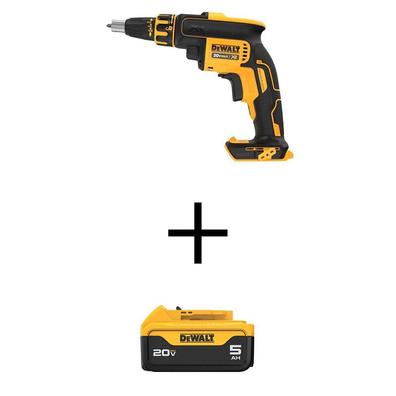DEWALT 20V MAX Pistola atornilladora para tablaroca sin escobillas inalámbrica y (1) Batería de iones de litio Premium 20V MAX de 5.0Ah - DCF620BW205