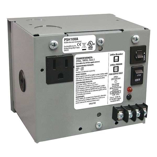 Functional Devices-Rib Enclosed Power Supply, 120V AC, 24V AC, 100VA - PSH100A