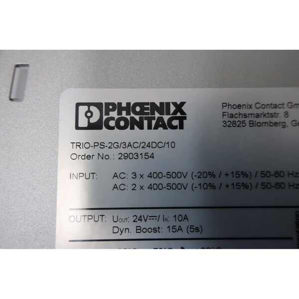 Phoenix Contact Power Supply, 400 to 500V AC, 24V DC, 240/360W, 10A, DIN Rail - TRIO-PS-2G/3AC/24DC/10