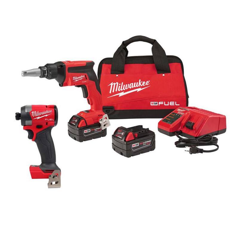 Kit de pistola atornilladora inalámbrica de panel de yeso Milwaukee M18 FUEL de 18 voltios con tecnología de litio-ion y sin escobillas con FUEL 1/4 pulgadas de impacto con driver hexadecimal - 2866-22-2953-20.