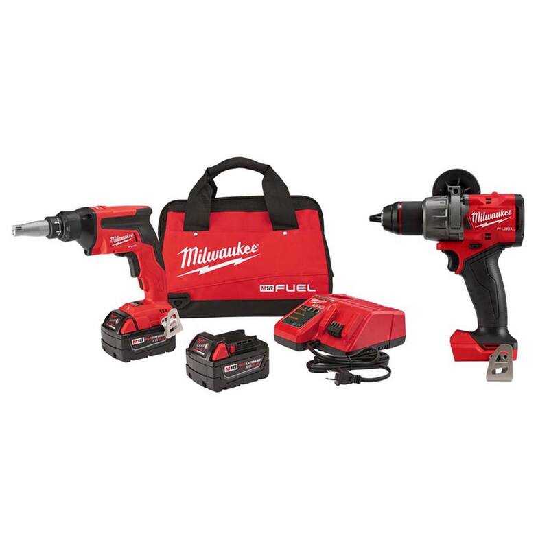 Milwaukee M18 FUEL 18-Volt Lithium-Ion Brushless Cordless Drywall Screw Gun Kit con 1/2 in. Taladro de martillo FUEL - 2866-22-2904-20.