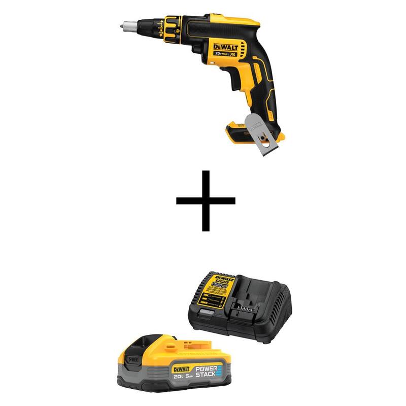 DEWALT 20V MAX XR Atornillador inalámbrico para tablaroca sin escobillas con batería POWERSTACK de 5.0Ah y cargador - DCF620BWCBP520C