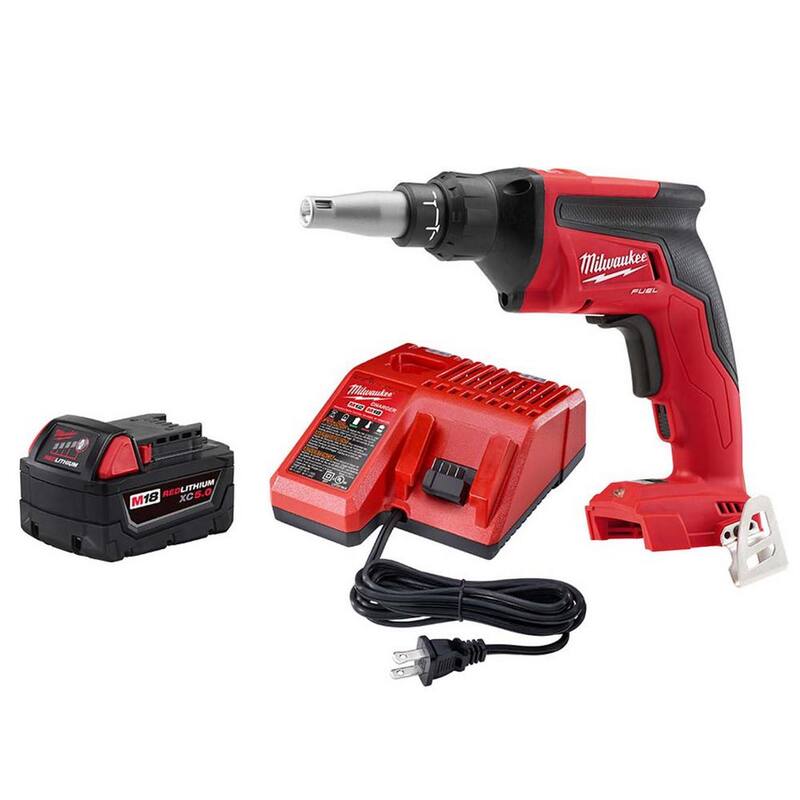 Pistola atornilladora inalámbrica Milwaukee M18 FUEL 18-Volt Lithium-Ion sin escobillas para yeso con kit de inicio de batería de 5.0Ah - 48-59-1850-2866-20