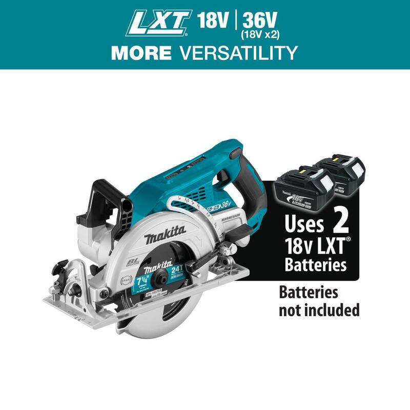 Sierra circular inalámbrica Makita 18V X2 LXT de iones de litio (36V) sin escobillas con mango trasero de 7-1/4 pulgadas (herramienta solamente) - XSR01Z.