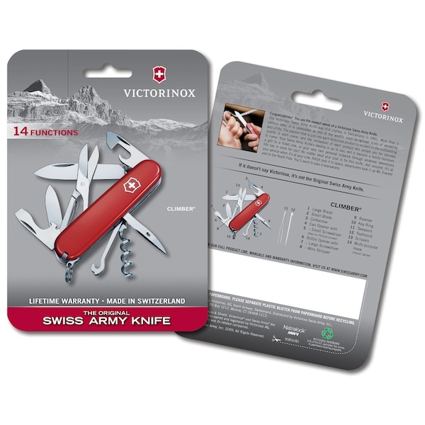 Swiss Army Brands 2024 Victorinox 56381 Climber Red 91Mm, Clam Pack - VIC-1.3703.B1-X1