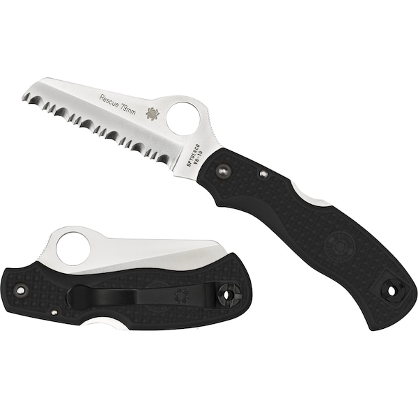 Spyderco 2024 Spyderco Rescue 79Mm Lightweight Black Serrated - SPY-C45SBK