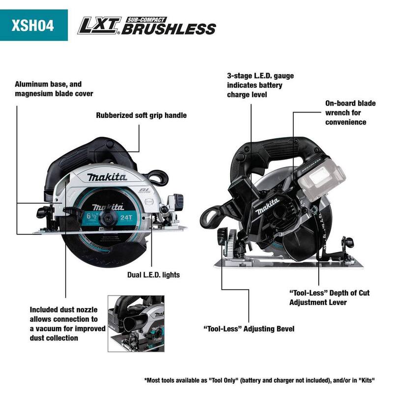 Sierra circular inalámbrica Makita 18V 6-1/2 in. LXT Sub-Compact de iones de litio sin escobillas (Herramienta solamente) - XSH04ZB