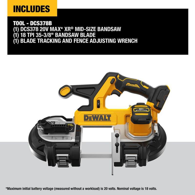Sierra de cinta inalámbrica sin escobillas de 20 voltios MAX DEWALT de 3-3/8 pulgadas (solo herramienta) - DCS378B