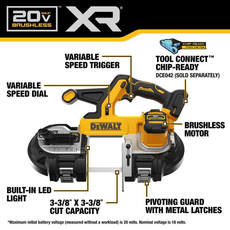 Sierra de cinta inalámbrica sin escobillas de 20 voltios MAX DEWALT de 3-3/8 pulgadas (solo herramienta) - DCS378B
