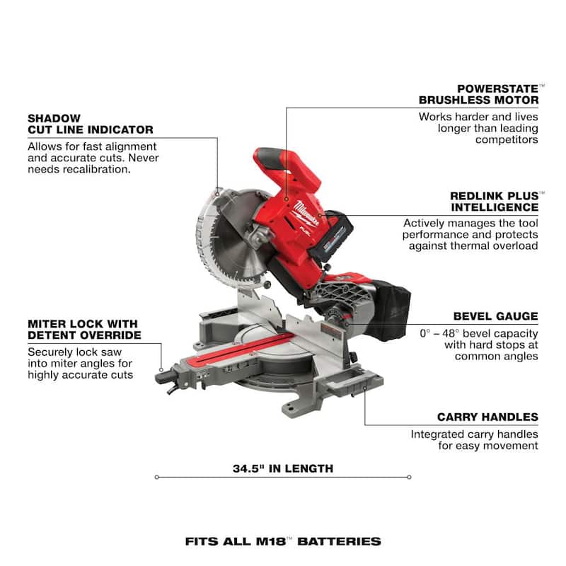 Sierra ingleteadora compuesta deslizante dual sin escobillas Milwaukee M18 FUEL de 18V con batería de 8.0 Ah - 2734-21