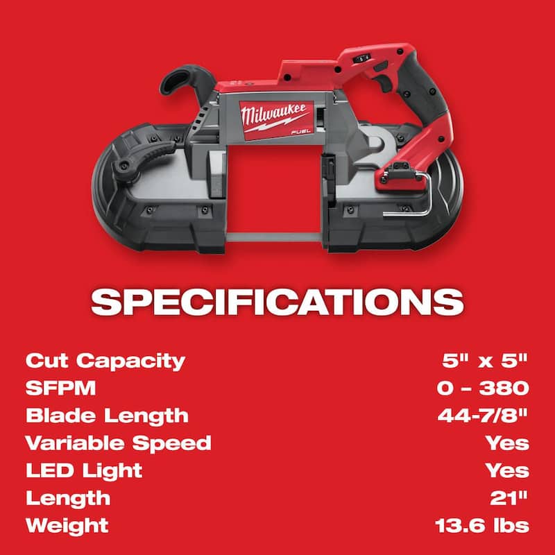Sierra de cinta inalámbrica con tecnología Milwaukee M18 FUEL 18V de ion de litio sin escobillas de corte profundo (solo herramienta) - 2729-20.