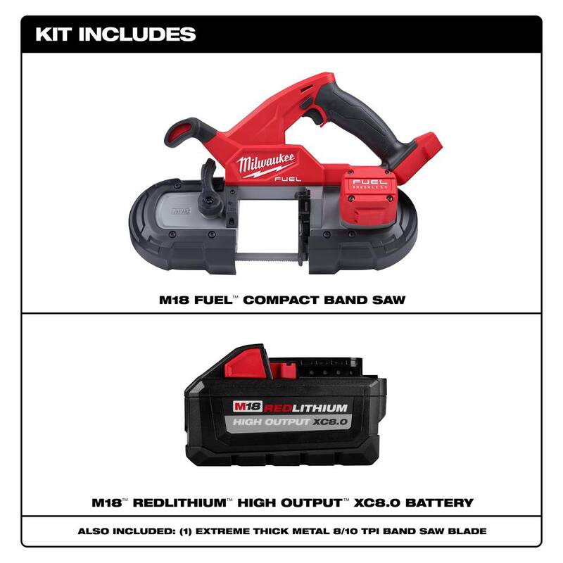 Sierra de cinta compacta inalámbrica Milwaukee M18 FUEL de 18V de ion de litio sin escobillas con batería HIGH OUTPUT XC 8.0 Ah - 2829-20-48-11-1880