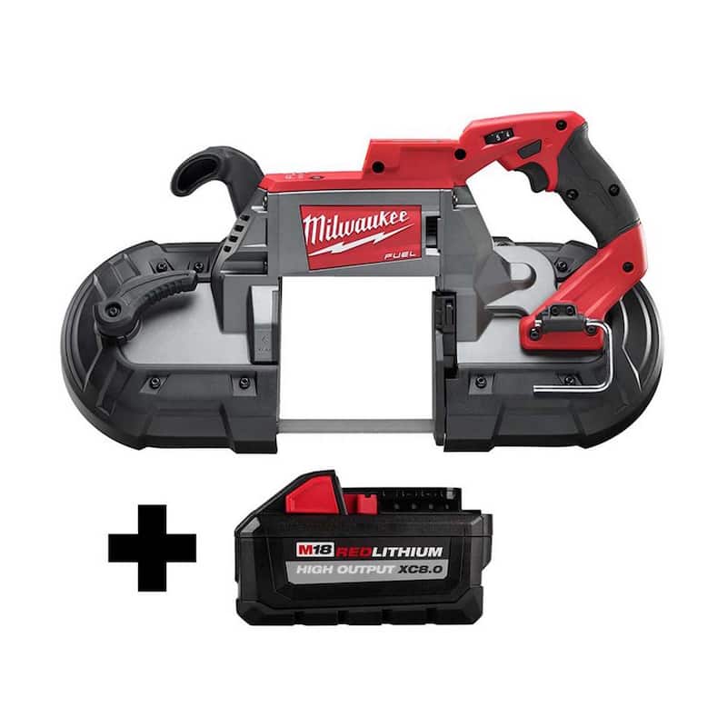 Sierra de cinta sin escobillas Milwaukee M18 FUEL de 18 voltios con batería de iones de litio de corte profundo inalámbrica con SALIDA ALTA de 8.0 Ah - 2729-20-48-11-1880
