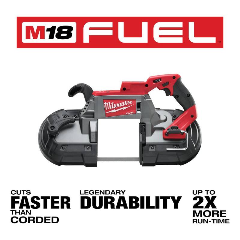 Sierra de cinta sin escobillas Milwaukee M18 FUEL de 18 voltios con batería de iones de litio de corte profundo inalámbrica con SALIDA ALTA de 8.0 Ah - 2729-20-48-11-1880